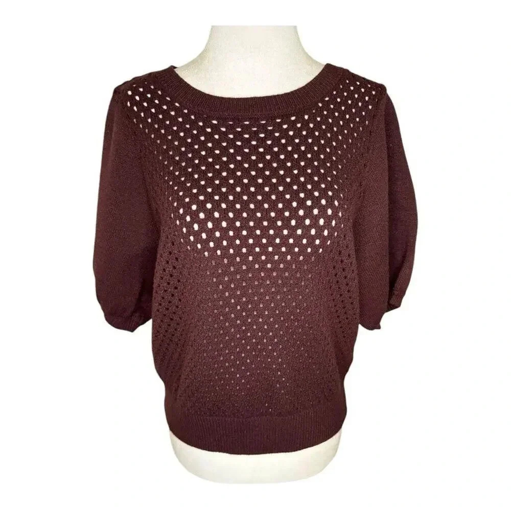 NEW Stitches + Stripes Women's XL Brown Open Stitch Knit‎ Sweater Pullover NWT